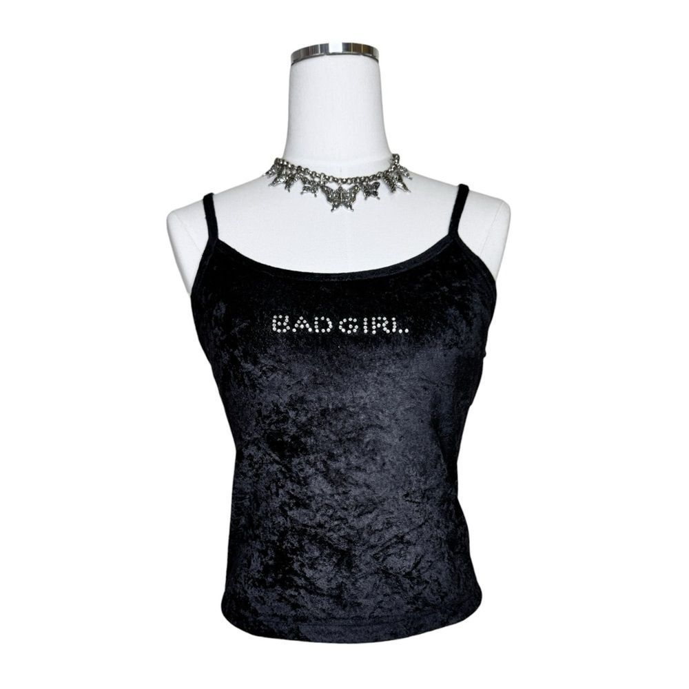 Y2K Friends of the Heart Black Velvet Rhinestone Bag Girl Cami Top Size Medium